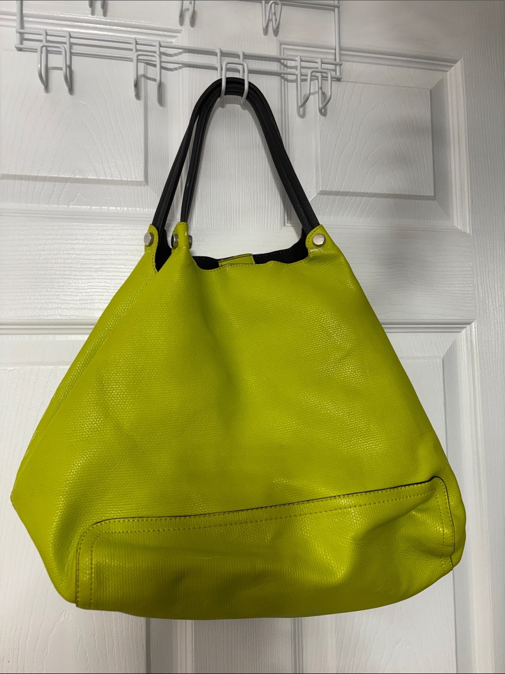 Lime Green Tote Bag with Black Handles